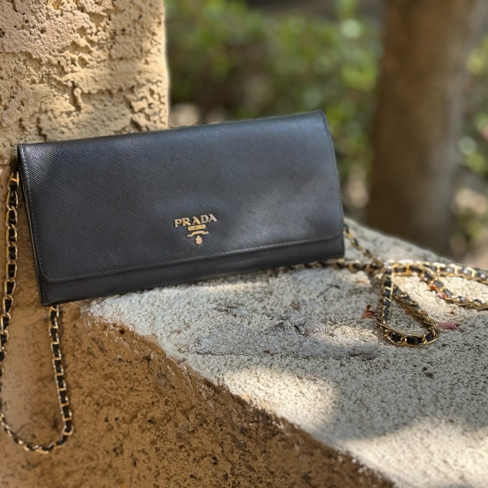 Prada Black Crossbody Bag with Gold Chain